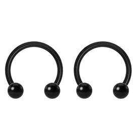 2pc 1.2mm 16g Dental-Grade Acrylic Black Horseshoe Bar Hoop 3mm Ball Circular Barbells Earrings Cartilage Helix Septum Nose Lip Rings - 8mm