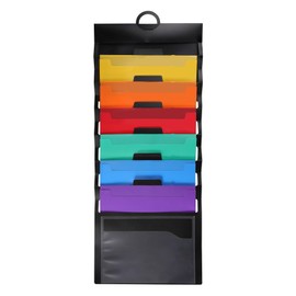 Annhua Wall File, Wall Pocket, A4, Wall Pocket, Door Storage Pocket, Over the Door File Organizer, Colorful File Case, Document Storage, Hanging, Folding, 6 Pockets, School and Office Use, Easy to Clean, Black