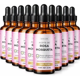 Aceite Rosa Mosqueta Puro – Paquete de 12 frascos de Aceite Facial Regenerador e Hidratante, Ayuda a Mejorar Cicatrices, Estrías y Manchas – 30 ml, 100% Virgen Prensado en Frío