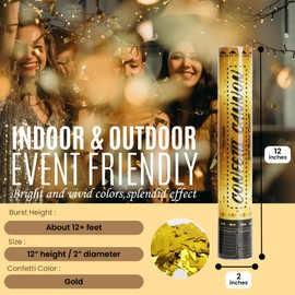 TKE OMNI 12 Inch Confetti Cannons (6 Pack) – Gold Mylar Confetti Poppers - Air Powered Party Poppers Confetti Shooters for Birthday, Wedding, Graduation, Christmas, New Year Celebrations