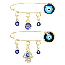 Honbay 2PCS Lucky Charms Evil Eye Brooch Pins Lapel Pins Safety Pins with Rhinestones - 2 Style