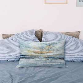 LUVADIAN Nav Blue Decorative Abstract Pillows Covers 12x20，Decorative Nav Blue and Gold Throw Pillows Covers for Couch，Navy Blue Gold Accent Pillow for Bed, Navy Blue Decor