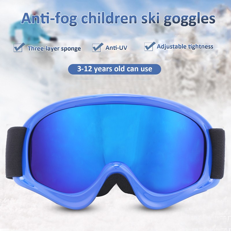 Children Ski Doublelayer Antifog Snow Antisnow Blindness Climbing Windproof Glasses(blue