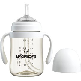 UBMOM No-spill, Backflow prevention Sippy Cup with Straw, PPSU Learner Cup with Handle for Baby and Toddlers, BPA free, 6.76oz (Cloud)