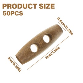 NILLOS 2 Holes Wooden Buttons, 50 PCS Horn Toggle Buttons for Coat, Jacket, Duffle, Cardigan (Mixed Colors, 1 x 3 cm/0.39 x 1.18 in)