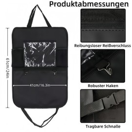 DAWOOWF Seat Back Protector for Children, Universal Car Organiser, Large Storage Bag, Tablet Window & Safety Zip Seat Protector, Car Backrest
