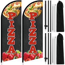 FuWeave 2 Pcs Pizza Advertising Swooper Flag Banner 7ft Feather Flags with Pole Advertising Feather Banners Sign for Business Store