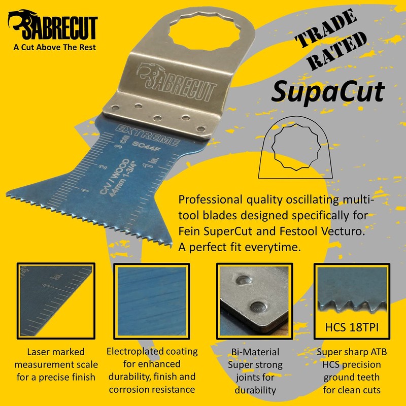 10 x SabreCut SC44F_10 44mm Fine Tooth Wood Blades Compatible