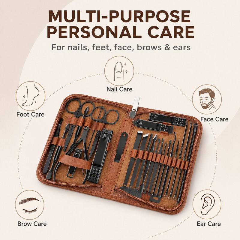 26-Piece Stainless Steel Manicure & Pedicure Kit for Personal Grooming