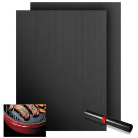 KitchenRaku BBQ Grill Mat, 32 x 50 cm, Universal Oven Liner for the Bottom of Convection Ovens, Durable, Reusable and Washable, Suitable for Gas and Charcoal Grills (Black, Pack of 2)
