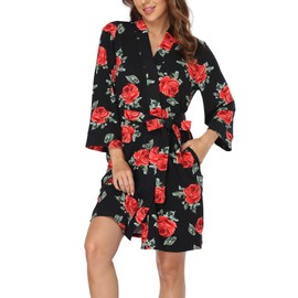 Ferrendo Women's Kimono Robes Short Knit Bathrobes Lightweight Soft Cotton Loungewear Ladies Sleepwear S-XXL