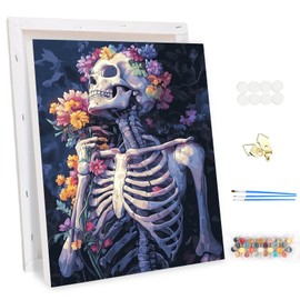 EOBROMD Paint by Numbers Adult Kit with Frame Watercolor Skeleton, DIY peinture a numero adulte Paint by Number on Canvas Crafts, Paint by Numbers for Home Decor 30x40cm
