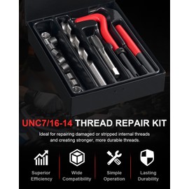 Kolvoii UNC7/16-14 Thread Repair Kit, SAE Helicoil Thread Repair Kit with HSS Drill Bits Thread Inserts Taps Break Off Installation Tools
