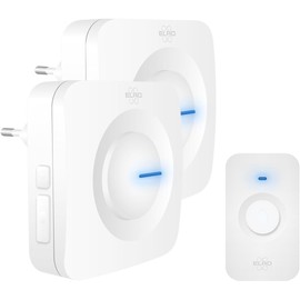 ELRO DB3000 Wireless Doorbell Set, 2 x Receivers for Socket, Waterproof, 300 m Range, 64 Melodies White, Plug-In/Plug