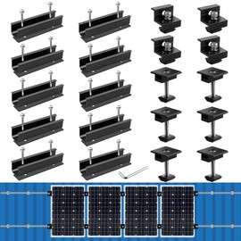 Anbte Solar Panel Mounting Brackets, Included 10 x 4.72 in Rails + 4 end Clamps + 6 Center Clamps + 1 Wrench, Aluminum Solar Mounting Kit for 4 Panels, Waterproof, for Roof, RV, Boat, Black