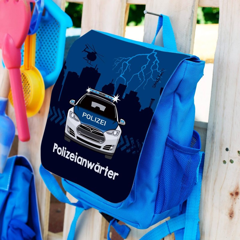 Striefchen® Children's Backpack for Boys with Name Print - Police