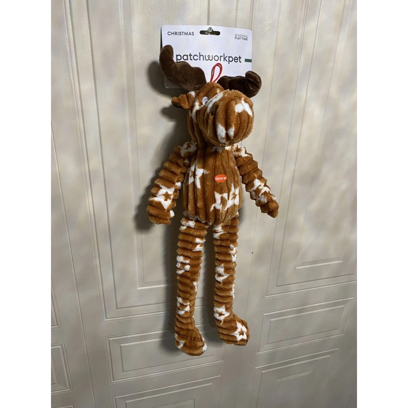 Patchwork Long Leg 🫎 Moose Dog Squeaky Toy 24”