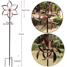 Wind Spinner Outdoor Copper Metal Garden Large Wind Spinners with Dual Kinetic Spinning Blades for Yard Lawn and Patio Decor 70x20 Inches