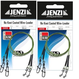 Set of 4 x 1x7 steel leader with swivel and knotless connector by Jenzi, 5, 7, 9, 12 and 15 kg, length 50 cm + Petri Heil! sticker (5 kg)