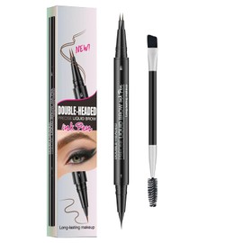 Lápiz de cejas curvado, lápiz de cejas 2 en 1, lápiz de cejas Microblading de doble punta con punta de microhorquilla y cepillo preciso, natural, impermeable, a prueba de manchas y de larga duración
