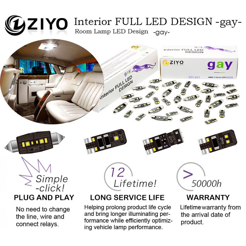 ZIYO 15 Bulbs Deluxe White Interior LED Light Kit For