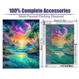 Diamond Art Kits for Adults - Moon Landscape Beach Diamond Painting Kits DIY 5D Full Drill Diamond Dots Paintings with Diamonds Gem Art and Crafts for Home Decor 12x16 Inch