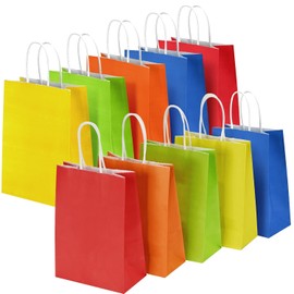 10 Pcs Paper Gift Bags with Handles, 8" Rainbow Color Goodie Bags for Party, Christmas, Favor, Birthday, Wedding, Events, Classrooms, Celebrations