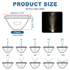 PATIKIL 5 Degree 20mm High Power LED Lens, 20 Pcs LED Reflector Collimator Acrylic Optical PMMA Smooth Surface Lenses Focusing LED Lens for 1W LED Light Lamp Bulb Spotlight Panel, Clear