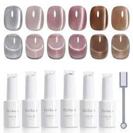 Coikaze Magnetic Nails, Gel Nails, Magnetic Gel, Cat Eye Gel, Self Nail, Color Gel, Cat Eye, Galaxy Nail Gel, Magnetic, UV/LED Compatible, 6 Color Set, Gel Nail Kit (Ultra Delicate Moonlight Magnetic Gel)