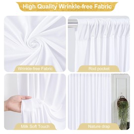 40x10FT White Backdrop Curtains for Wedding Parties, Wrinkle Free Polyester Photography Backdrop Drapes for Wedding Baby Shower Birthday Parties Stage Background Stand Decorations 4x10ft,10 Panels