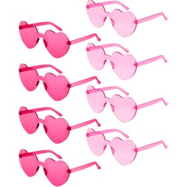 Frienda 8 Pairs Heart Shaped Sunglasses for Women Rimless Heart Glasses Candy Color Heart Sunglasses for Party Favor (Rose Red, Pink)