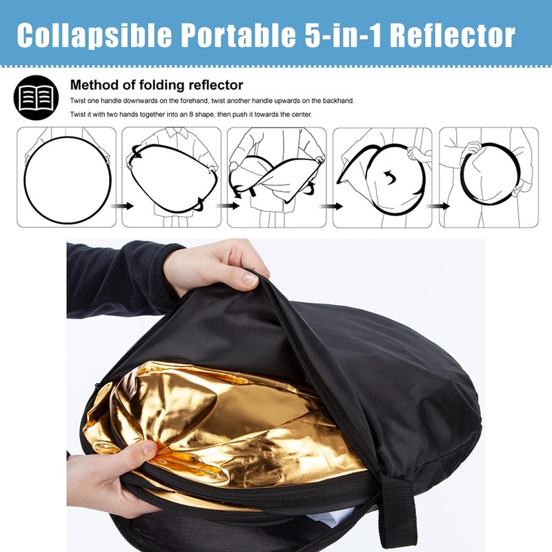 60cm Portable 5-in-1 Collapsible Light Reflector Studio Photography Multi Round
