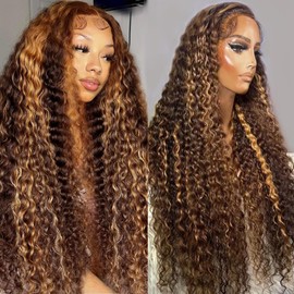 GLOWNINA Ombre Lace Front Wig Human hair 13x4 HD Honey Blonde 180 Density 4/27 Deep Wave Lace Frontal Glueless Wigs Human hair Pre Plucked 30Inch