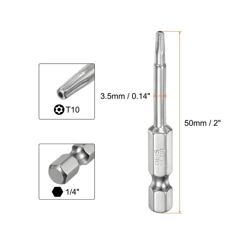 sourcing map 2pcs T10 Security Torx Bit 1/4" Hex Shank