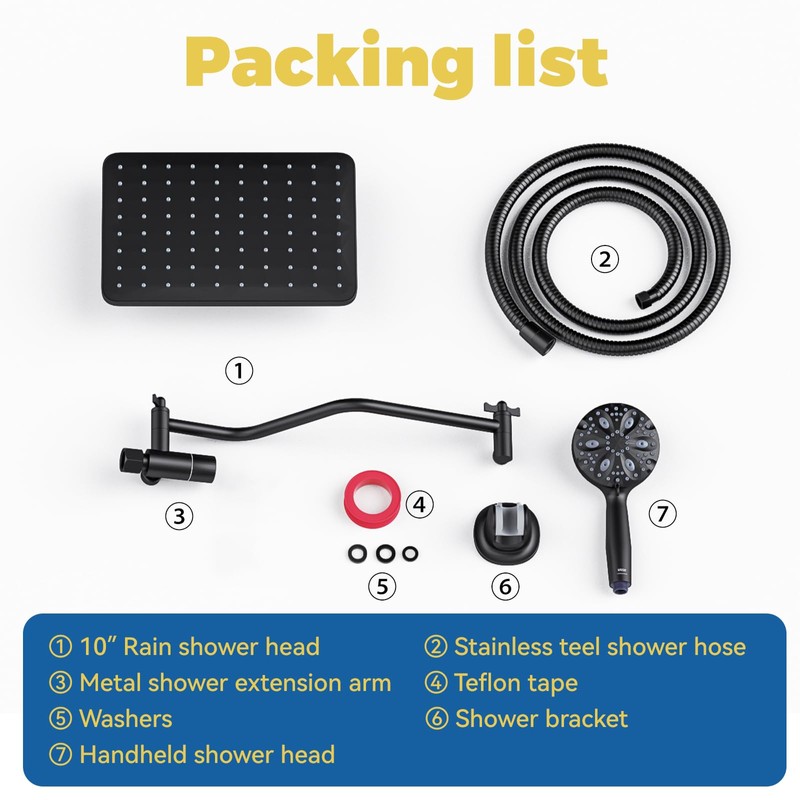 WRISIN 10 Inch Rain Shower Head with Handheld Spray, 7-Function