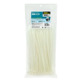ELPA KBF-N250200(WH) Cable Ties 9.8 inches (250 mm), Pack of 200, Tensile Strength, 48.8 lbs (22.2 kg), White