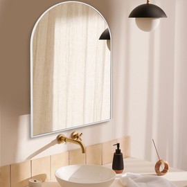 WIOWUR Arched White Bathroom Mirror,20 x 30 Inch Arch Wall Mirror with Wood Frame,Vanity Modern Tempered Glass Mirror for Bedroom,Entryway,Living Room