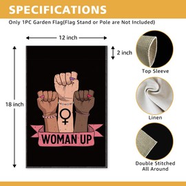 JMYROG Woman Up Retro Garden Flag, Double Sided Yard Outdoor Farmhouse Lawn Porch Decor Flag, Feminist Quote Flag, Inspirational Empowerment Gifts for Women Friend Coworker BFF