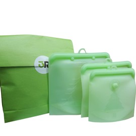 Reusable Silicone Food Bags with 100% Leak Proof, 100% Sustainable, Zero Plastic, Silicone Bags Microwave safe, Medium, Large) & Self Standing A Hook For Easy Hanging (Green)