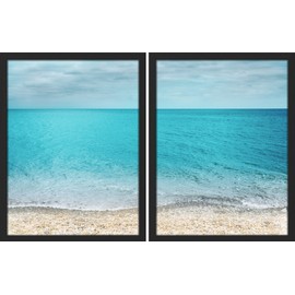 SIGNWIN Framed Vibrant Blue Water Wall Art, Set of 2 Tropical Ocean Beach Wall Decor Prints, Nature Wilderness Wall Décor for Living Room, Bedroom - 11"x14" Black