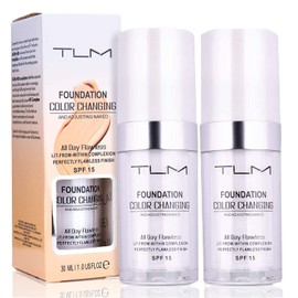 Funda para corrector TLM de 30 ml, color crema sin defectos, cambiante de color, base de maquillaje, cubierta líquida para rostro desnudo, corrector cambiante de tono de piel caliente, cubierta hidratante para mujeres y niñas (2 unidades)