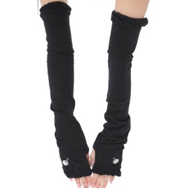 Anes p759 Women's 1-Point Embroidery, Arm Cover, UV Protection, UPF50+, Plain, Long, 23.6 inches (60 cm), Cool Touch, Mesh Back, Arm Cover, Shimano Enaga/Black