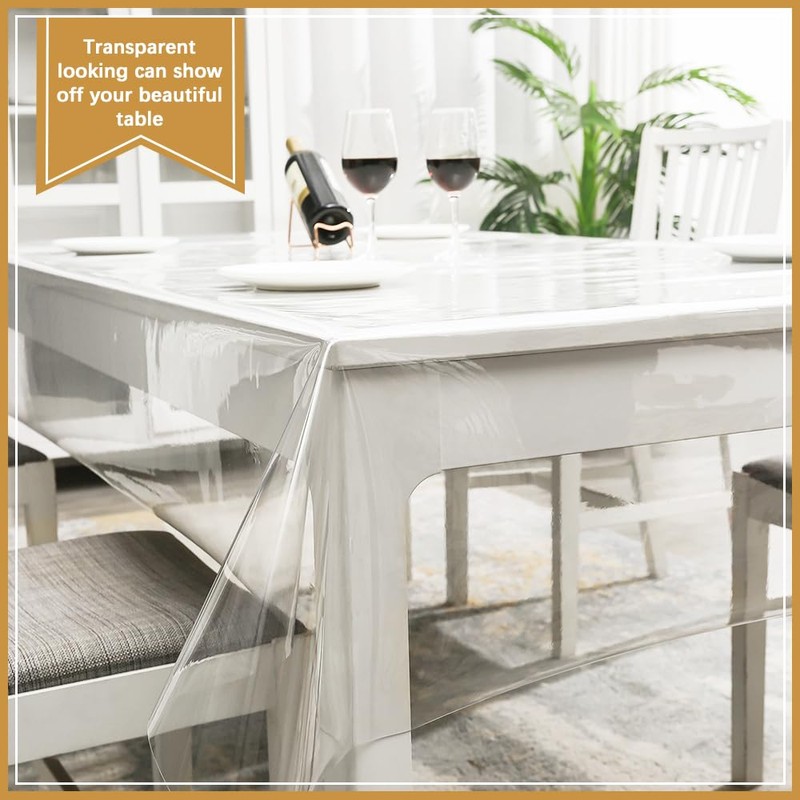 IBEQUEM Clear PVC Tablecloth, Waterproof/Oil Proof Heavy Duty Transparent Table
