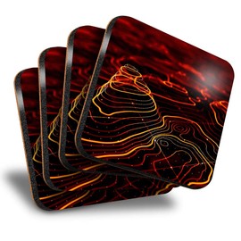 Destination Vinyl ltd Great Coasters (Set of 4) Square - 3D Topographic Map Geography Drink Glossy Coasters/Tabletop Protection for Any Table Type #21063