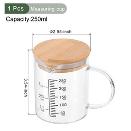 YOKIVE Glass Beaker with Wood Lid, Laboratory Use Liquid Measuring Cup, Great for Lab, Kitchen, Daily Use (Clear, Black Scale, 250ML)