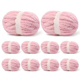 (10 Skein) Pink Fluffy Chenille Chunky Yarn for Crocheting, Super Jumbo Bulky Yarn for Hand Knitting Blanket, Big Soft Thick Crochet Yarn (24 yds /7.05 oz Each)