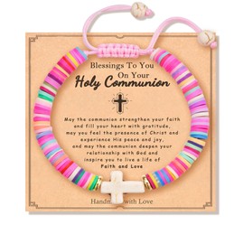 Terripets First Communion Gifts for Girls, God Bless You Cross Bracelet for Girls Communion Baptism Confirmation Catholic Christian Gifts, 5, polymer clay
