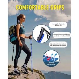 AOFUXTI Collapsible Lightweight Hiking Walking Stick, Trekking Pole for Hiking, Men's and Women's Telescoping Hiking Gear Poles, Foldable Elderly Balance Rubber Tip Walking Stick, 53 Inch Blue