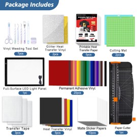 The All-in-One Accessories and Supplies Bundle for Cutting machines and All Explore Air - Craft Kit with Weeding Tools, HTV Vinyl, Permanent Vinyl, LED Light Pad, Paper Cutter for Crafting Projects
