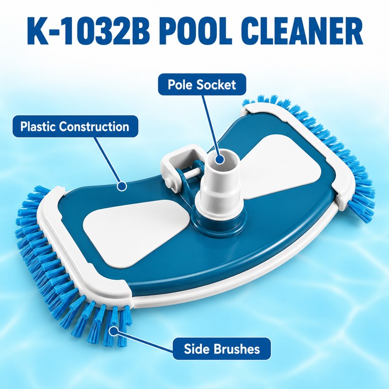 Pool Vacuum Head with Side Brushes, Plastic Swimming Pool Floor